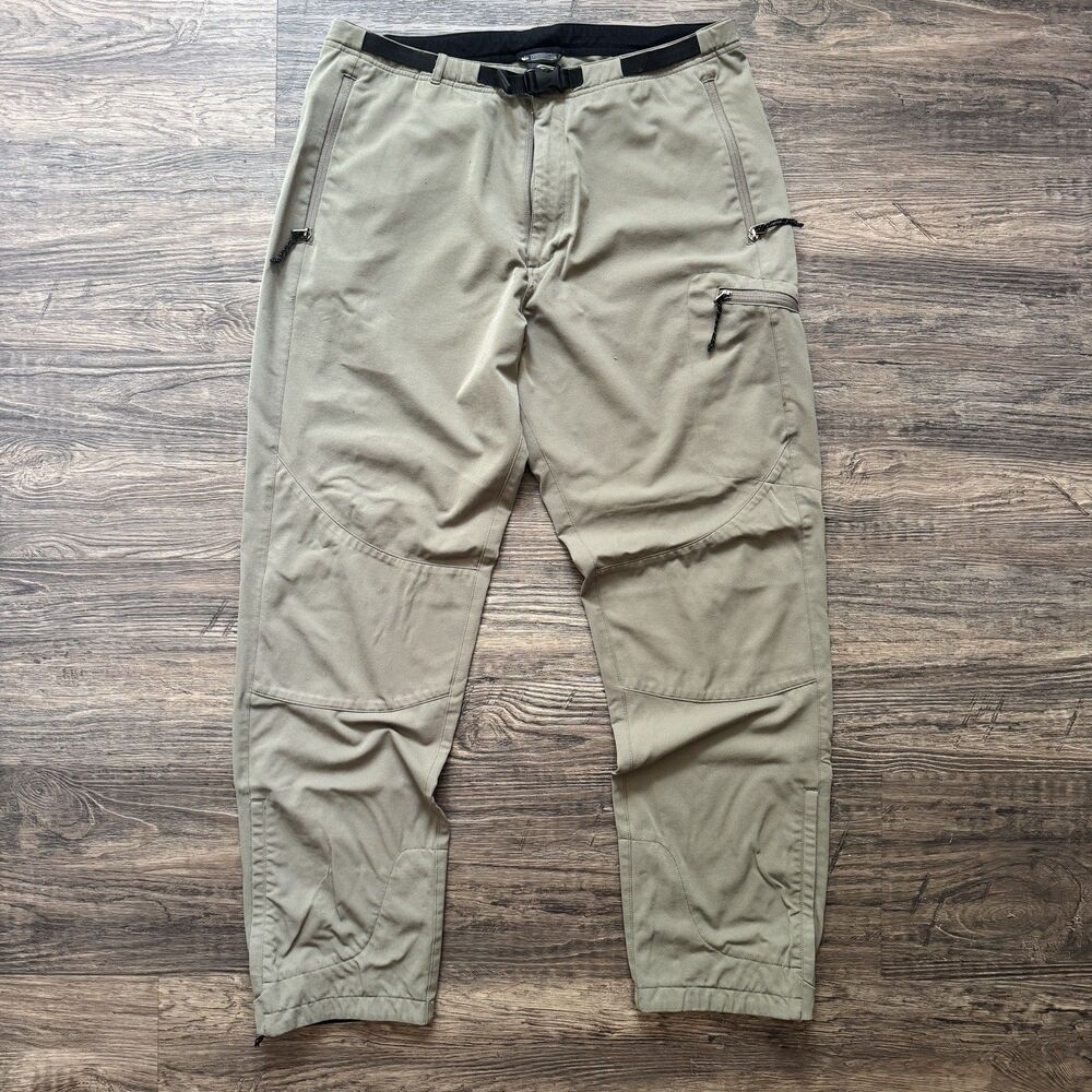 REI Co-op Hiking Pants Mens size L Green Nylon Stretch Belted Reinforced Knees